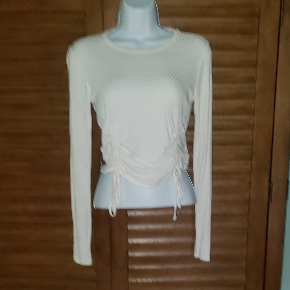 Garage White Ruched Long Sleeve Blouse